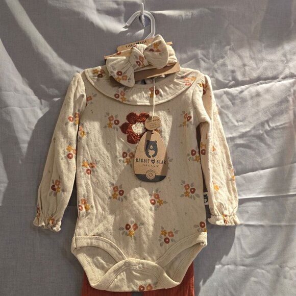 🐰🐻 Rabbit & Bear Baby Girls 3-Piece Organic Cotton Outfit – Size 6–9M – NEW - Picture 1 of 4
